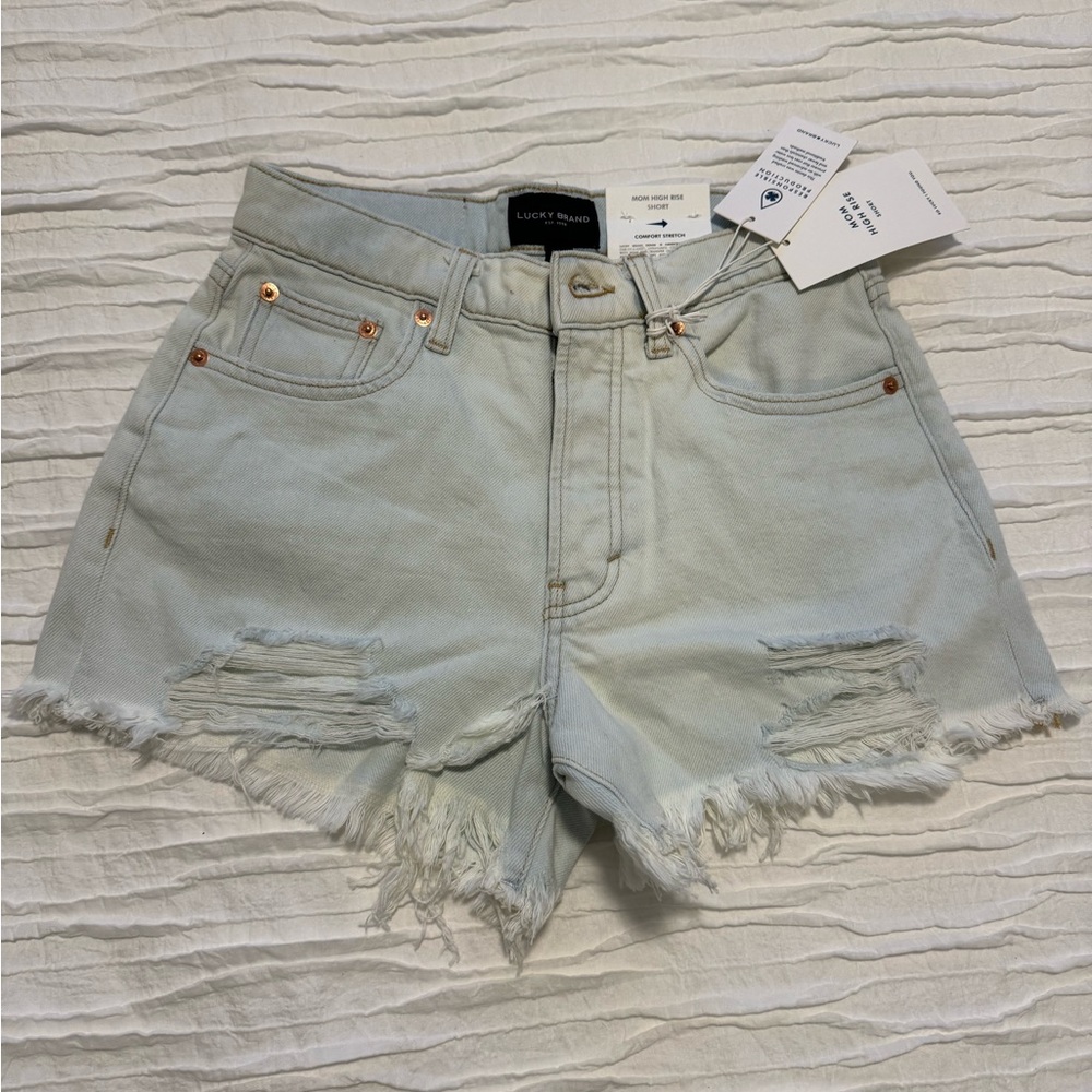 NEW Lucky Brand High Rise Mom Shorts Comfort Stretch Size 0 / 25 Light Denim